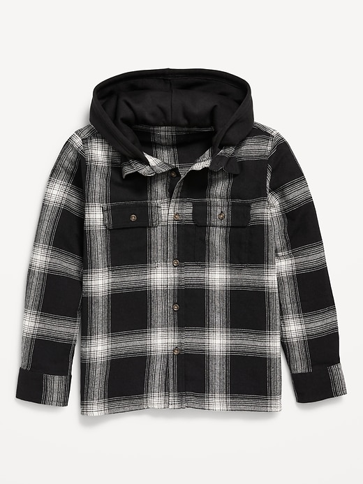 View large product image 2 of 3. Long-Sleeve Hooded Flannel Utility Shirt for Boys