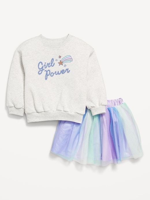 View large product image 1 of 2. Crew-Neck Graphic Sweatshirt and Tulle Skirt Set for Toddler Girls