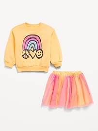 View large product image 3 of 3. Crew-Neck Graphic Sweatshirt and Tulle Skirt Set for Toddler Girls