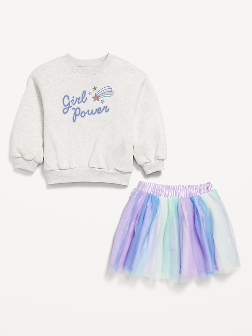 View large product image 2 of 2. Crew-Neck Graphic Sweatshirt and Tulle Skirt Set for Toddler Girls