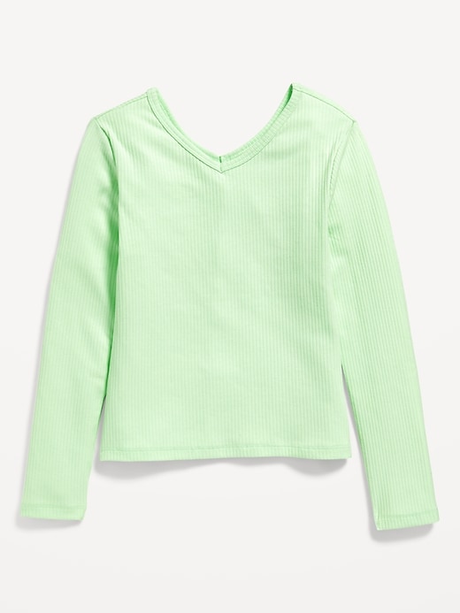 View large product image 2 of 4. Long-Sleeve Ribbed V-Neck Top for Girls