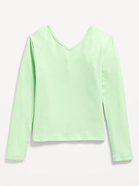 View large product image 3 of 4. Long-Sleeve Ribbed V-Neck Top for Girls