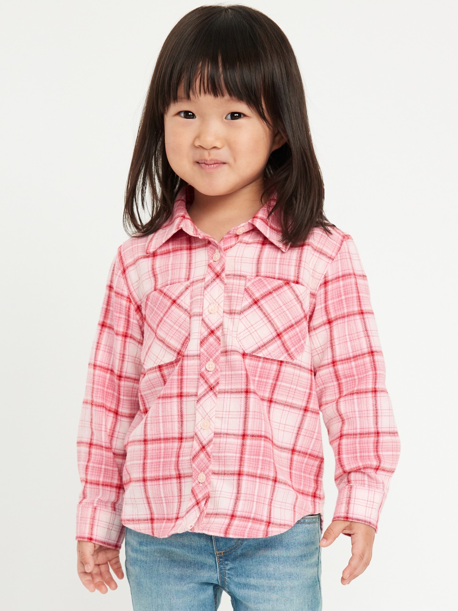 Long-Sleeve Plaid Pocket Shirt for Toddler Girls