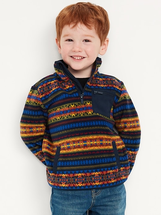 View large product image 1 of 3. Quarter-Zip Microfleece Pocket Sweater for Toddler Boys