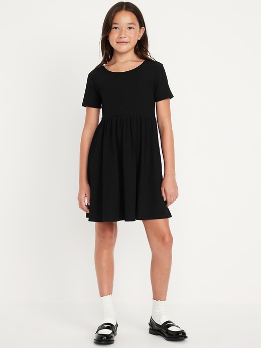 View large product image 1 of 4. Short-Sleeve Ribbed Fit and Flare Dress for Girls