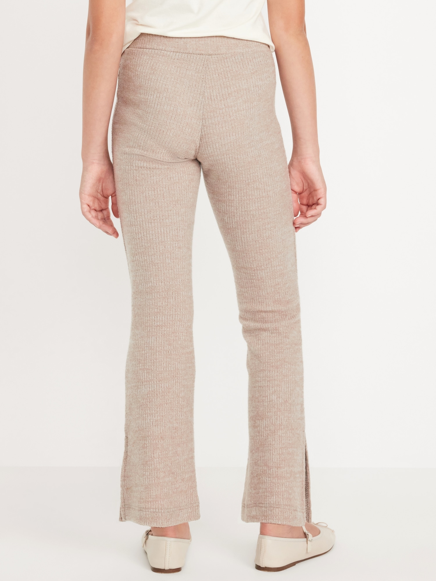 Plush High-Waisted Ribbed Flare Pants for Girls