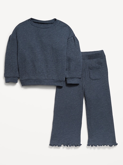 View large product image 1 of 3. Ribbed Long-Sleeve Top and Wide-Leg Pants for Toddler Girls