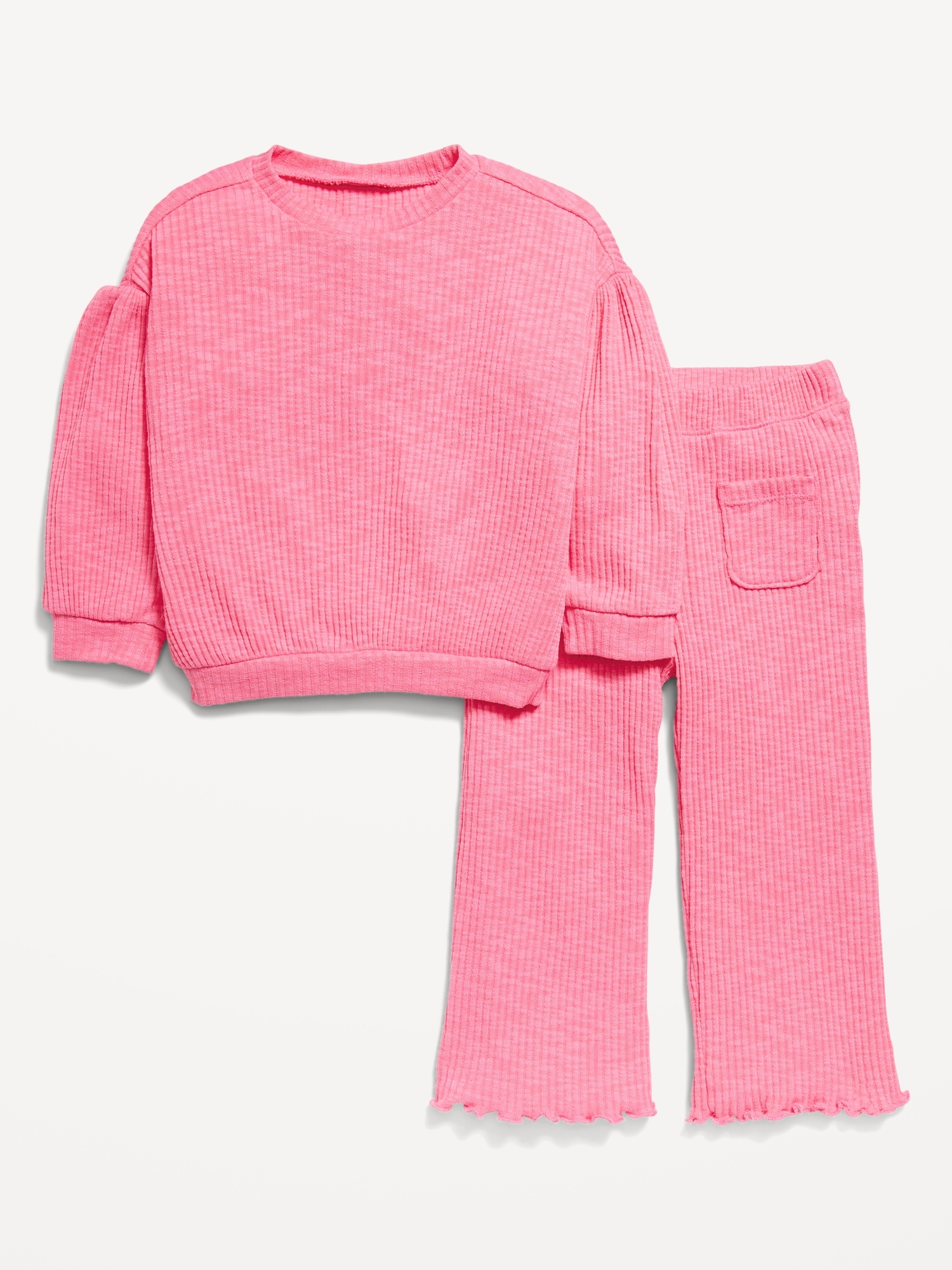 Ribbed Long-Sleeve Top and Wide-Leg Pants for Toddler Girls