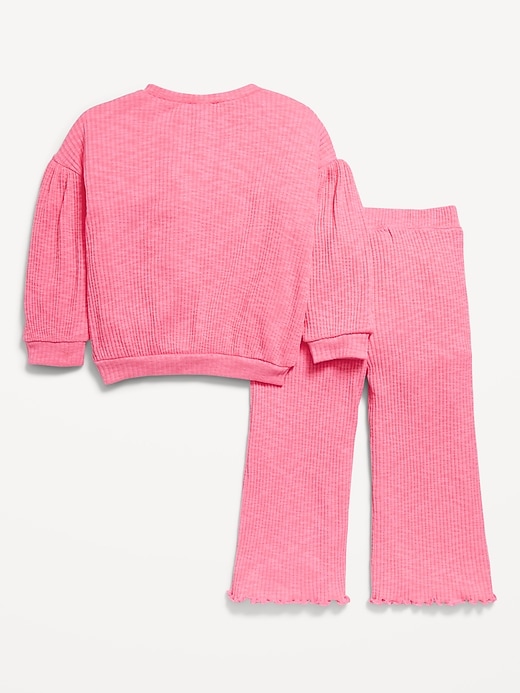 Voir une image plus grande du produit 2 de 4. Ensemble haut à manches longues en tricot côtelé et pantalon jambe large pour toute-petite fille