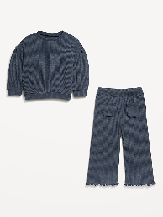 View large product image 2 of 3. Ribbed Long-Sleeve Top and Wide-Leg Pants for Toddler Girls