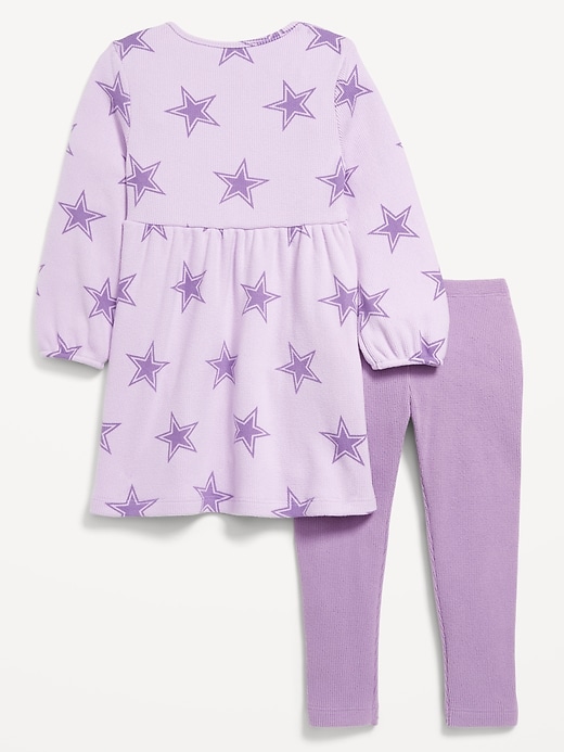 Voir une image plus grande du produit 2 de 3. Ensemble robe en tricot isotherme à manches longues et legging pour toute-petite fille