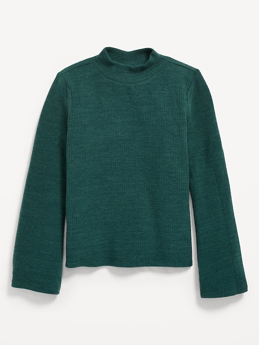 View large product image 2 of 4. Cozy Mock-Neck Bell-Sleeve Ribbed Top for Girls