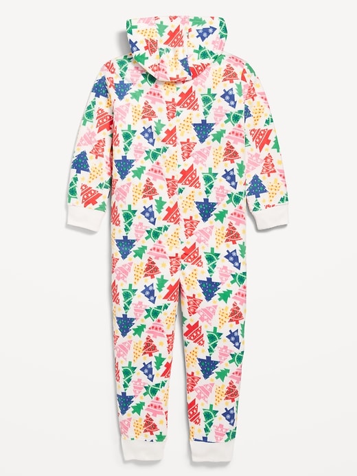 Voir une image plus grande du produit 2 de 3. Pyjama une-pièce à capuchon en micromolleton à motif pour Fille