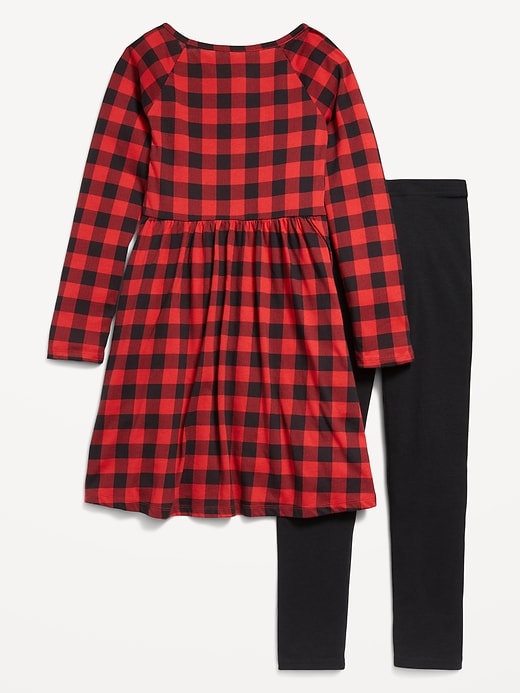 Voir une image plus grande du produit 2 de 2. Ensemble robe ajustée-évasée à manches longues et leggings pour fille