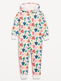 Voir une image plus grande du produit 3 de 3. Pyjama une-pièce à capuchon en micromolleton à motif pour Fille