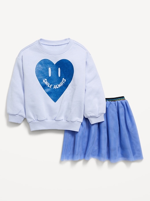 View large product image 1 of 2. Crew-Neck Graphic Sweatshirt and Tulle Skirt Set for Toddler Girls