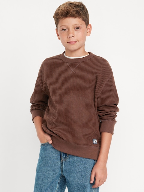 Oversized Long-Sleeve Thermal-Knit T-Shirt for Boys
