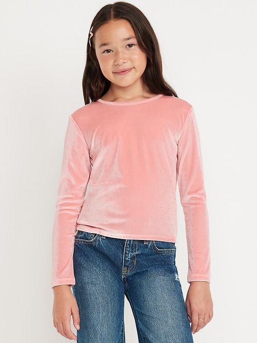 View large product image 1 of 4. Long-Sleeve Velvet Textured-Dots Top for Girls