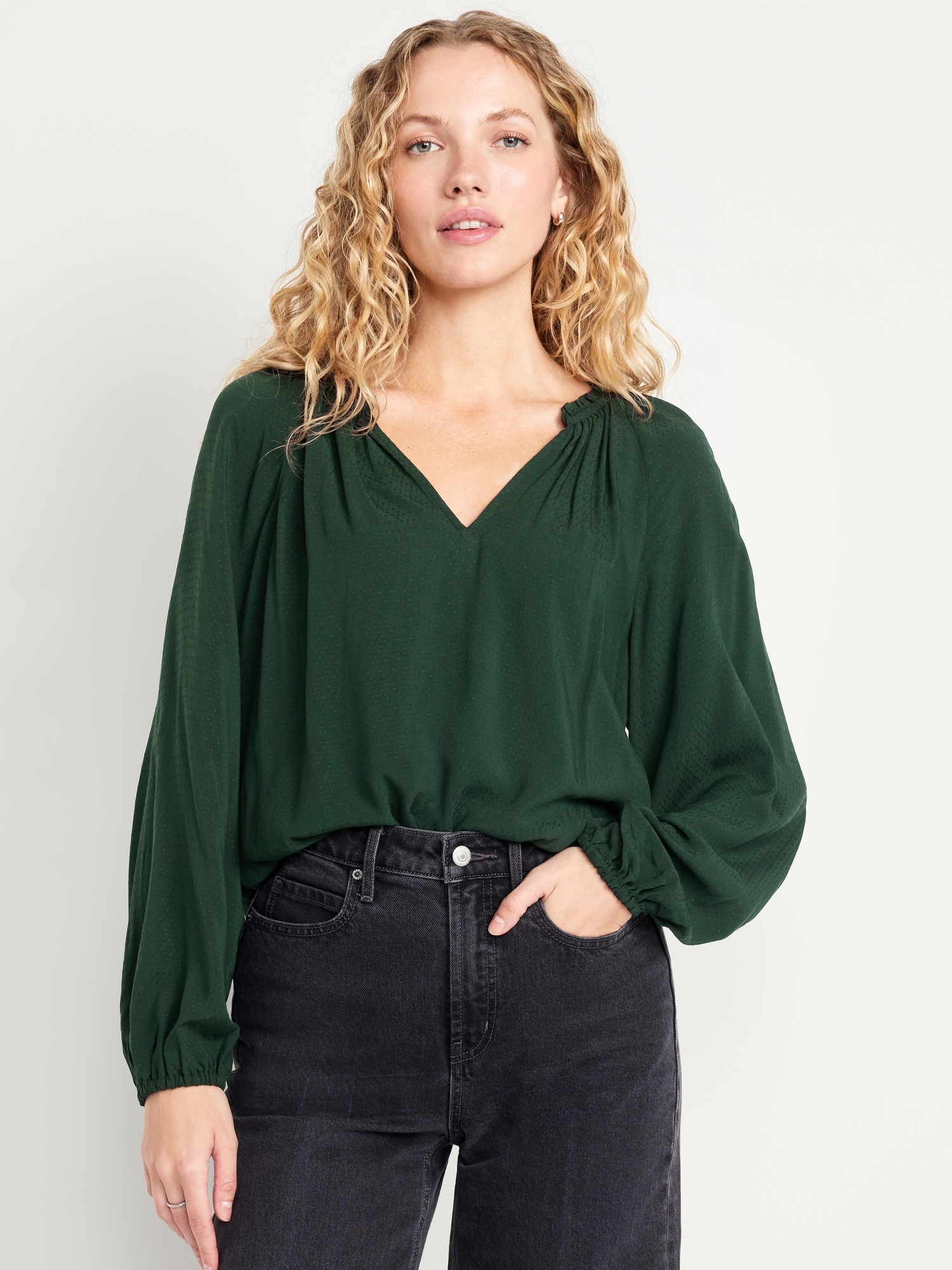 Ruffled Split-Neck Top