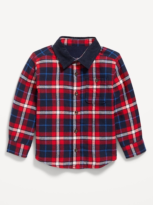 View large product image 1 of 2. Microfleece-Lined Pocket Flannel Shirt for Toddler Boys