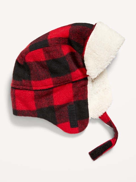 Unisex Sherpa Trapper Hat for Toddler & Baby - Red Buffalo Check