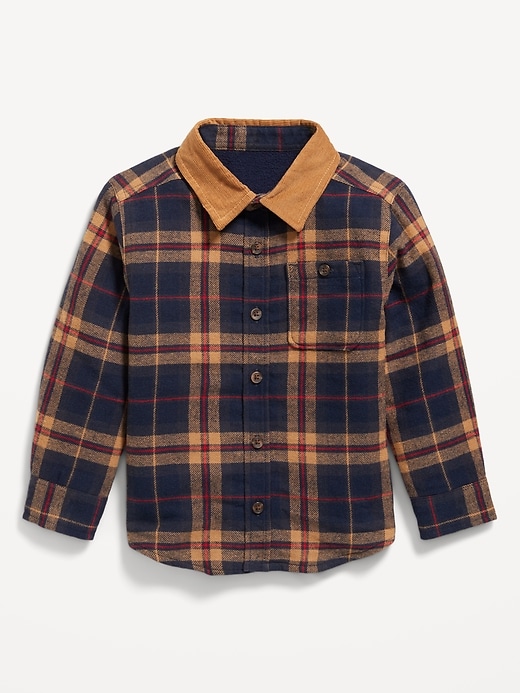 View large product image 2 of 2. Microfleece-Lined Pocket Flannel Shirt for Toddler Boys