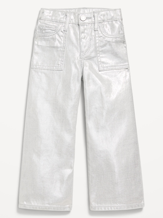 View large product image 2 of 2. High-Waisted Baggy Silver Shine Wide-Leg Jeans for Toddler Girls