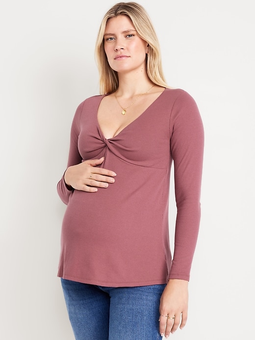 View large product image 1 of 1. Maternity Twist-Front Ribbed Top