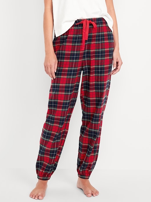 Image number 1 showing, High-Waisted Flannel Pajama Joggers