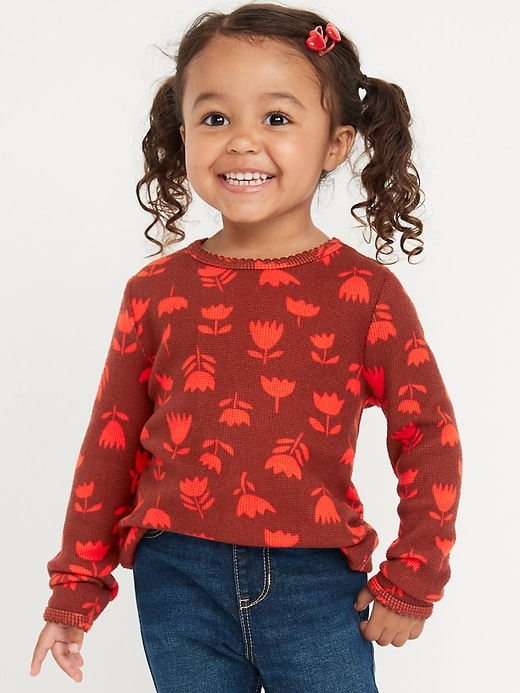 Voir une image plus grande du produit 1 de 4. T-shirt en tricot isotherme à motif à manches longues pour toute-petite fille