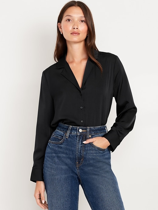 Image number 1 showing, Satin Cropped Button-Down Shirt