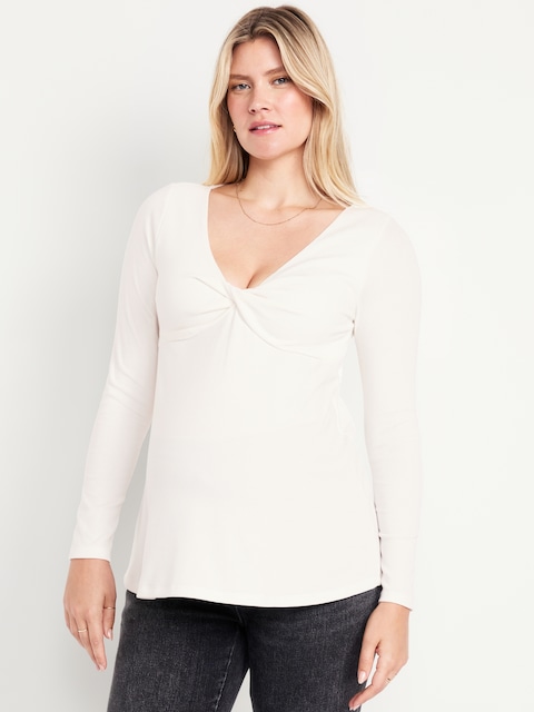 Maternity Twist-Front Ribbed Top