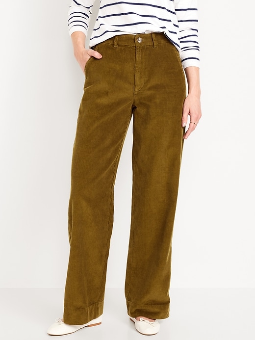 Image number 1 showing, High-Waisted Corduroy Wide-Leg Pants