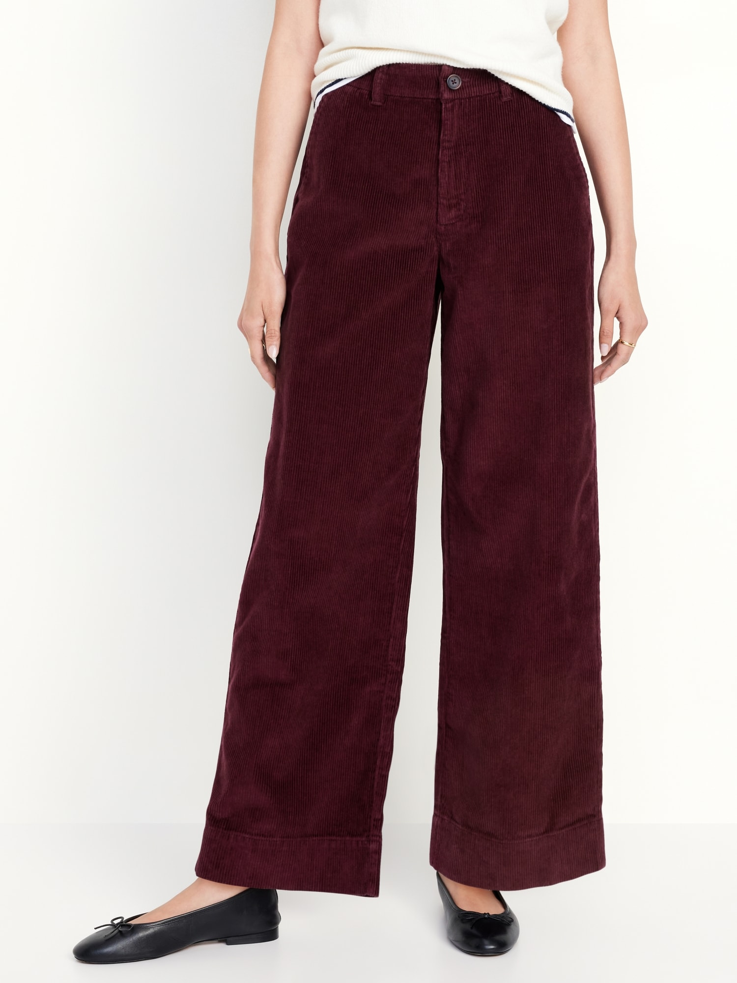 High-Waisted Corduroy Wide-Leg Pants - Red