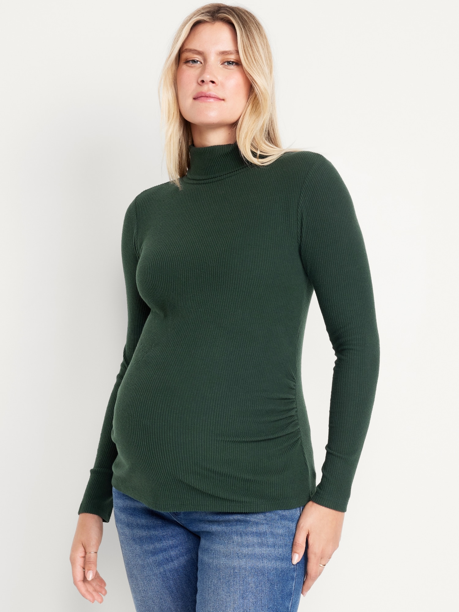 Maternity Ribbed Turtleneck - Green