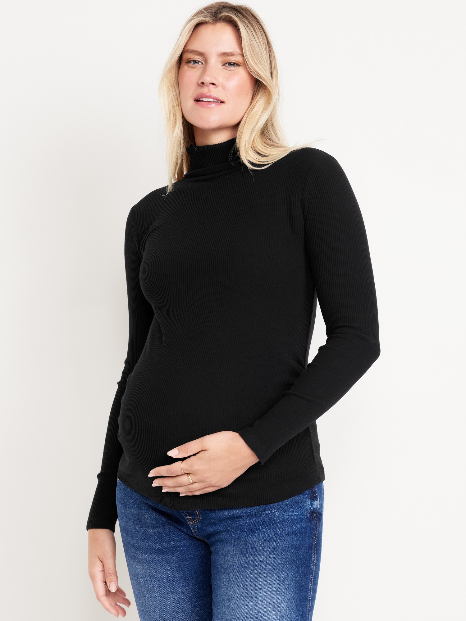 Maternity Ribbed Turtleneck - Black