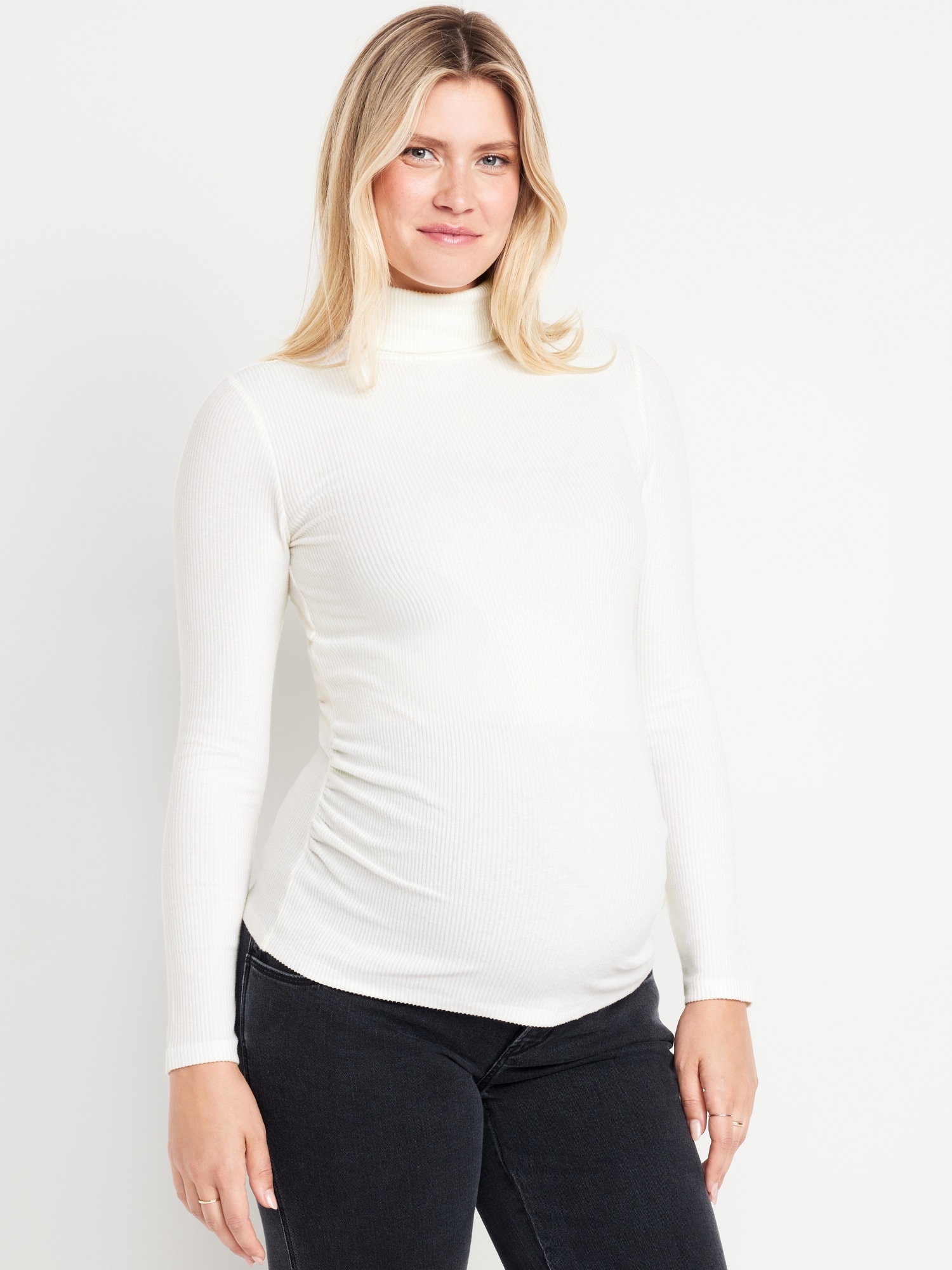 Maternity Ribbed Turtleneck - White