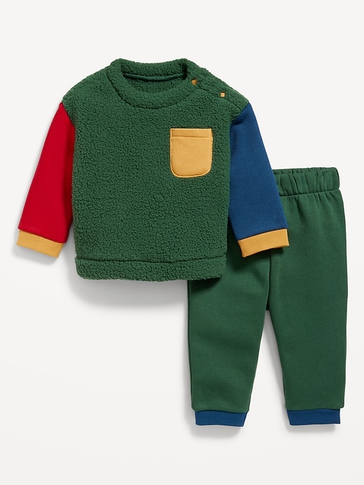 View large product image 1 of 3. Cozy-Knit Color Block Pocket Sweatshirt and Sweatpants Set for Baby