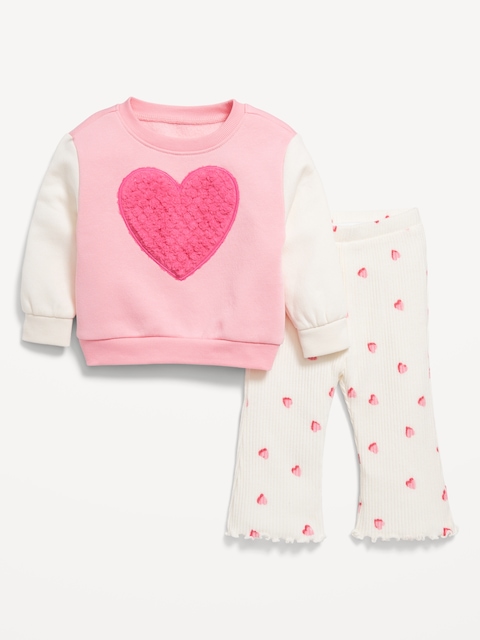 Cozy Fleece Embroidered Patch Sweatshirt and Leggings Set for Baby