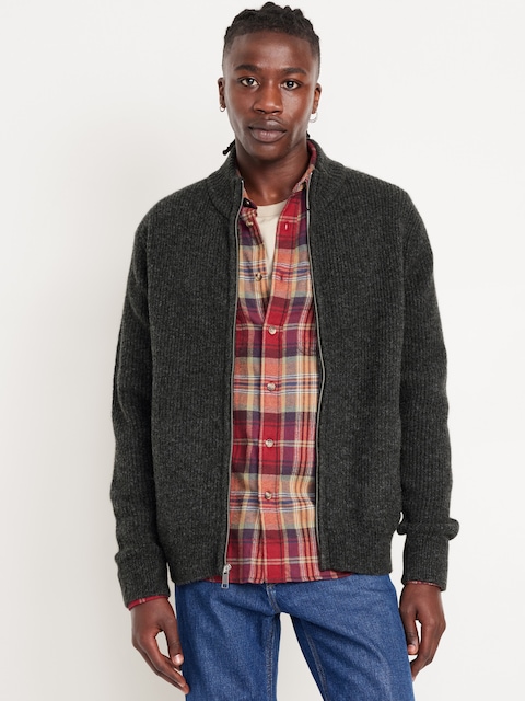 Shaker Stitch Zip Sweater - Dark Heather Gray