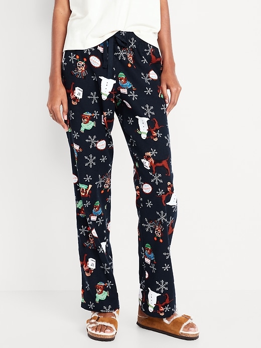 Image number 1 showing, Mid-Rise Printed Flannel Pajama Pants