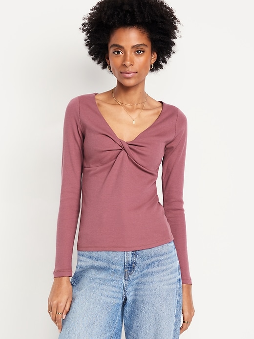 Image number 1 showing, Twist-Front Ribbed Top