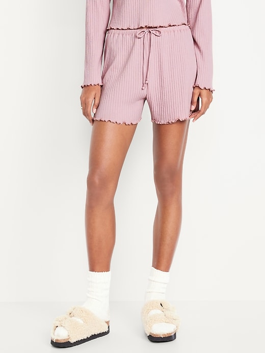 Image number 1 showing, High-Waisted Ribbed Pajama Shorts