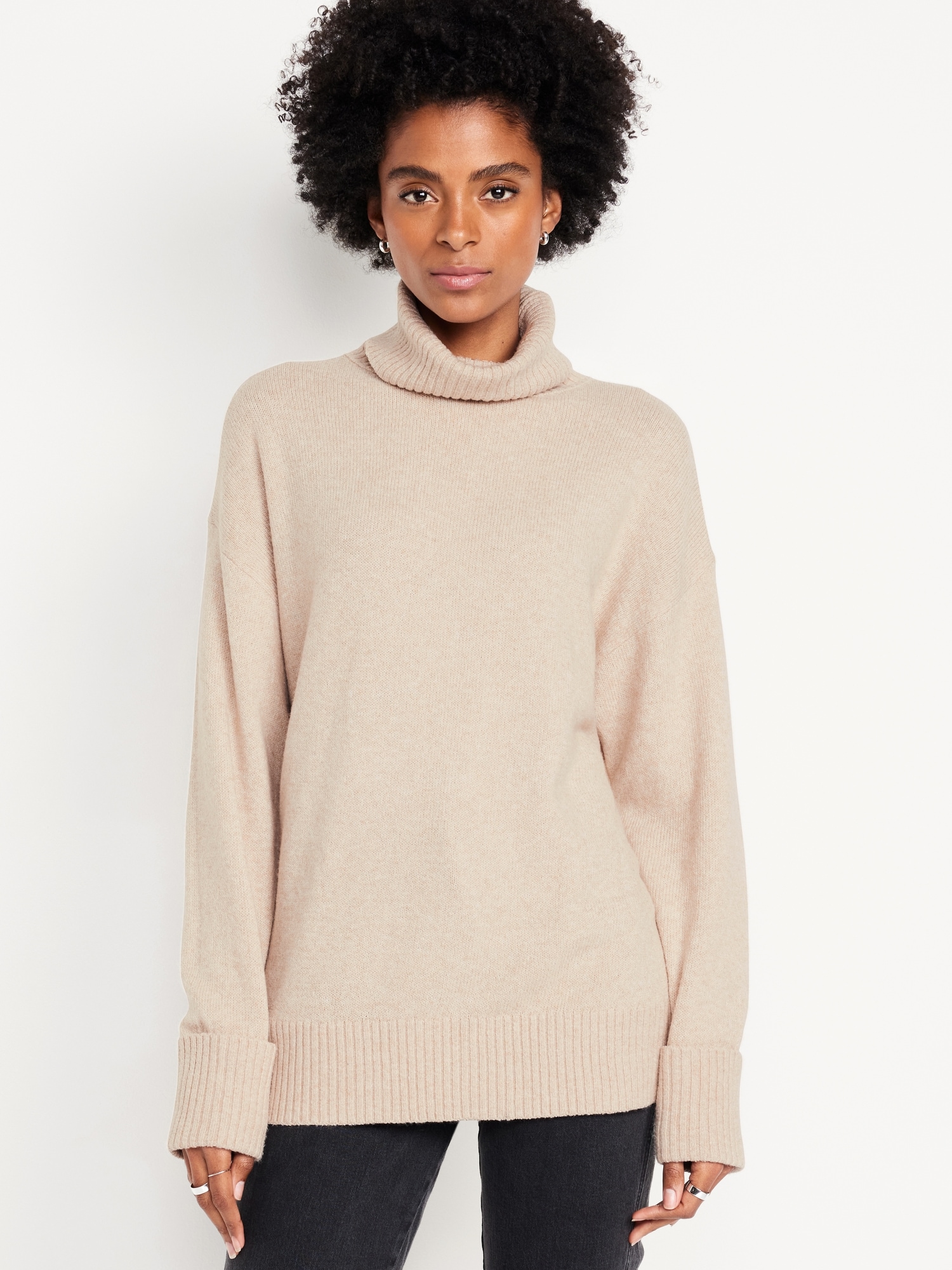 SoSoft Turtleneck Tunic Sweater - Beige