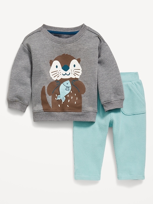 View large product image 1 of 4. Graphic Fleece Crew-Neck and Waffle-Knit Pants Set for Baby