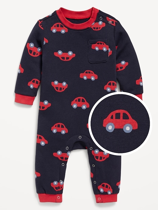 View large product image 1 of 2. Printed Long-Sleeve Fleece One-Piece for Baby