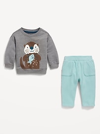 View large product image 3 of 4. Graphic Fleece Crew-Neck and Waffle-Knit Pants Set for Baby