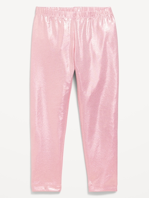Full-Length Shiny Leggings for Toddler Girls - Preppy Pink