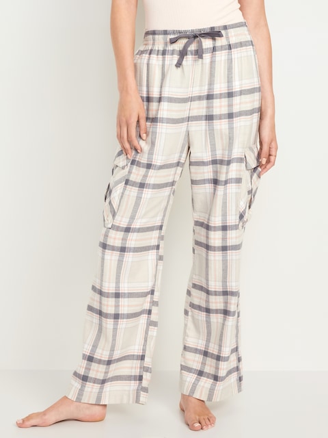 Pantalon cargo en flanelle à taille haute