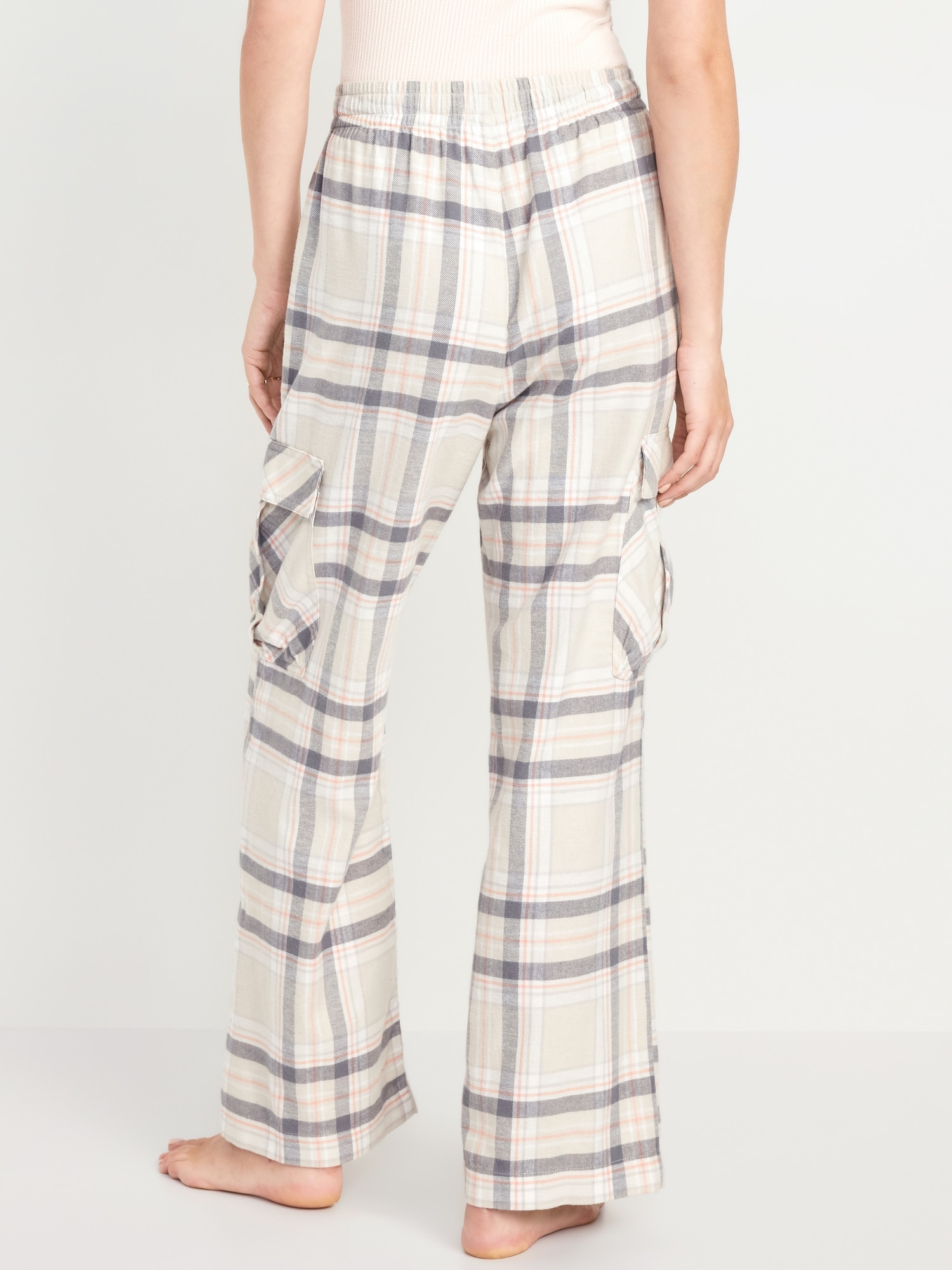 High-Waisted Flannel Cargo Pants